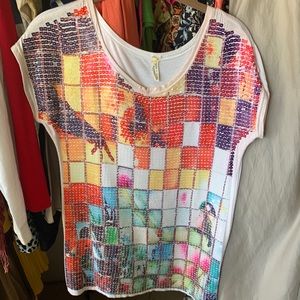Sequined cap sleeve T-shirt